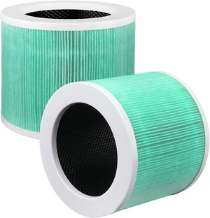 FETIONS H13 True HEPA Filter Replacement，Small Air Purifier Replacement Filter with 3-Stage Filtration System，Green, 2 Pack