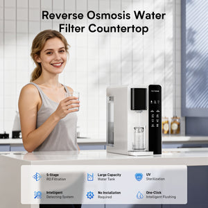 Home Countertop Water Purifier, CT2 Countertop Reverse Osmosis Water Filter, 5-Stage RO Water Filtration System, No Installation Required, 4:1 Pure-to-Drain Ratio